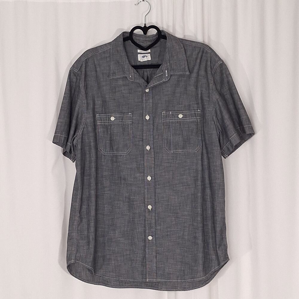 Old Navy Men’s XL Slim Fit Gray Textured Cotton Short Sleeve Button Shirt Casual